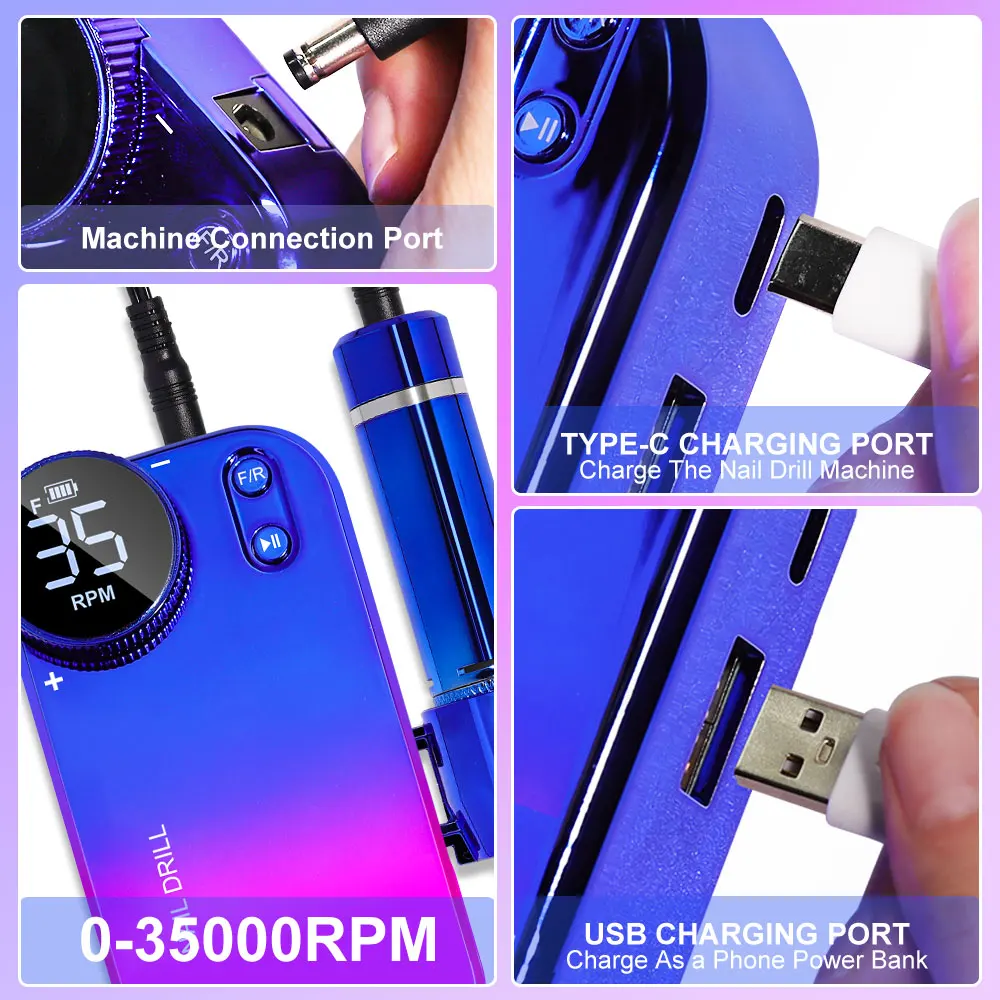 35000 RPM oplaadbare nagelboormachine met LCD-scherm Geluidsarm, professionele nagellakslijper Nagelaccessoireset