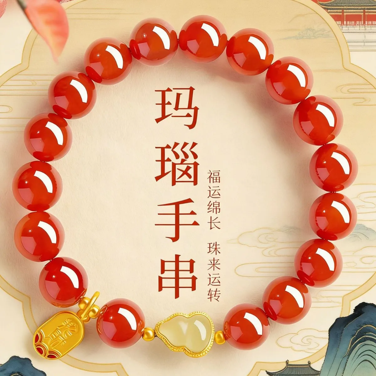 2026 Natürlicher Roter Achat-Armreif für Damen, Hetian Jade Glückskürbis-Armband, Rotes Glücks-Luxus-Exquisit-Geschenk für gute Freunde