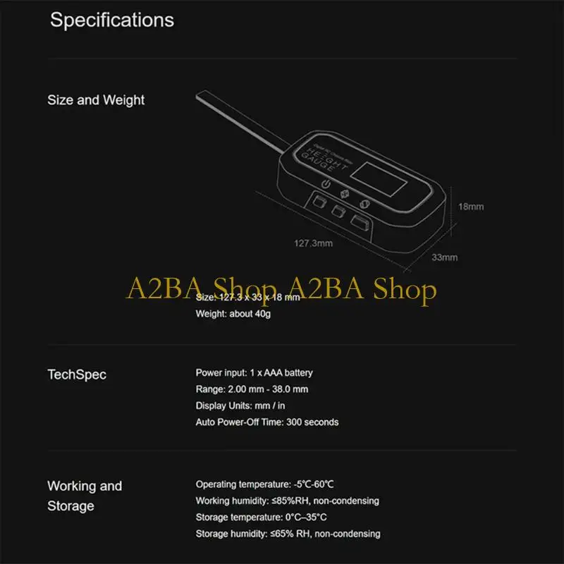 A2BA Precisions Toy Ride Height Gauge Measurement Tool 0.1Mm Resolution 38Mm Ranges