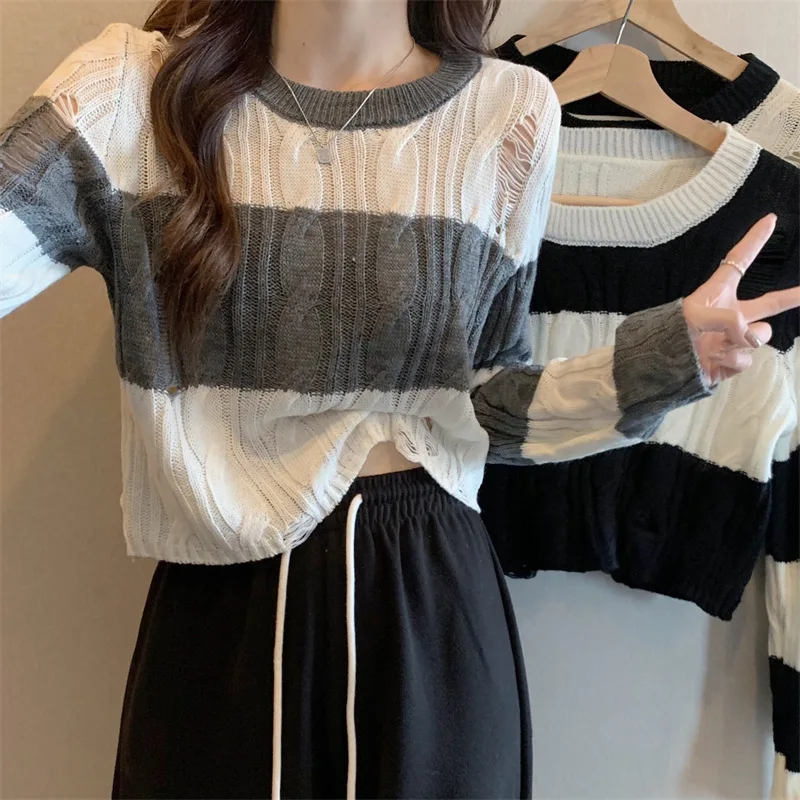 

Long Sleeve Base Shirt Inner Wear Polyester Fiber Basic Style Chic Short Sleeve Knitted Top Women's Autumn Winter Patterned