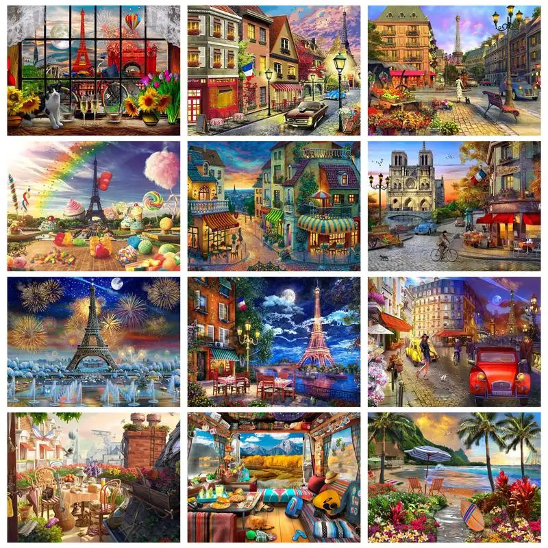 

RUOPOTY Modern Painting By Numbers For Adults Decorative Painting Street Seaside Landscape Artcraft Gift Handpainted Wall Art