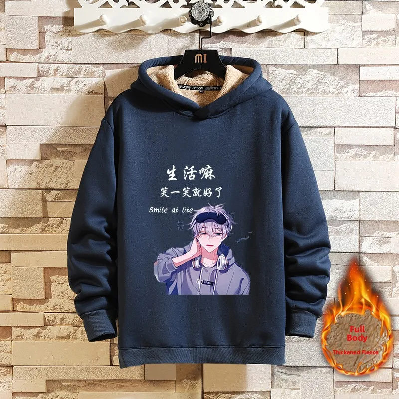 

Lamb Velvet Hoodie Men's 2023 Autumn Winter New Sle Casual Loose Thi Long Sve Warm Fce-lined Trendy Brand Youth