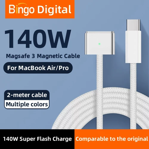 2025 nuevo tipo C a Magsafe 3 PD 140W Cable de carga trenzado magnético para MacBook Air/Pro A2485 A2780 A2779 A2743 A2442 A2681
