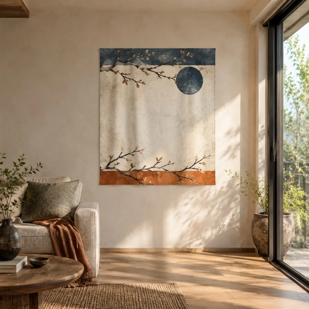 VIKAMA Dried Branch Minimal Twin Bands Tapestry Wall Hanging, Wabi Sabi Wall Art Tapestries for Living Room Bedroom Office Study