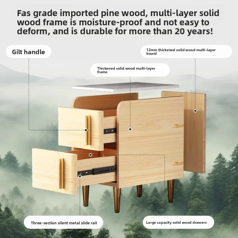 Small apartment rock slab bedside table Solid wood bedside cabinet Extremely narrow locker Light luxury
