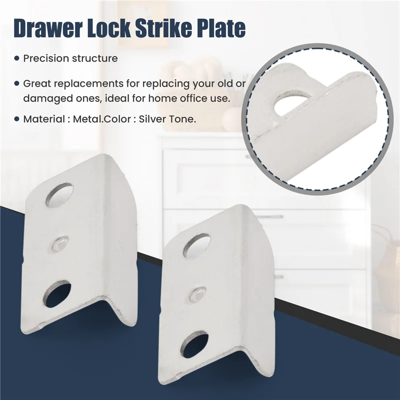 【Price-Drop!】Home Office Silver Tone Metal Right Angle Drawer Lock Strike Plate