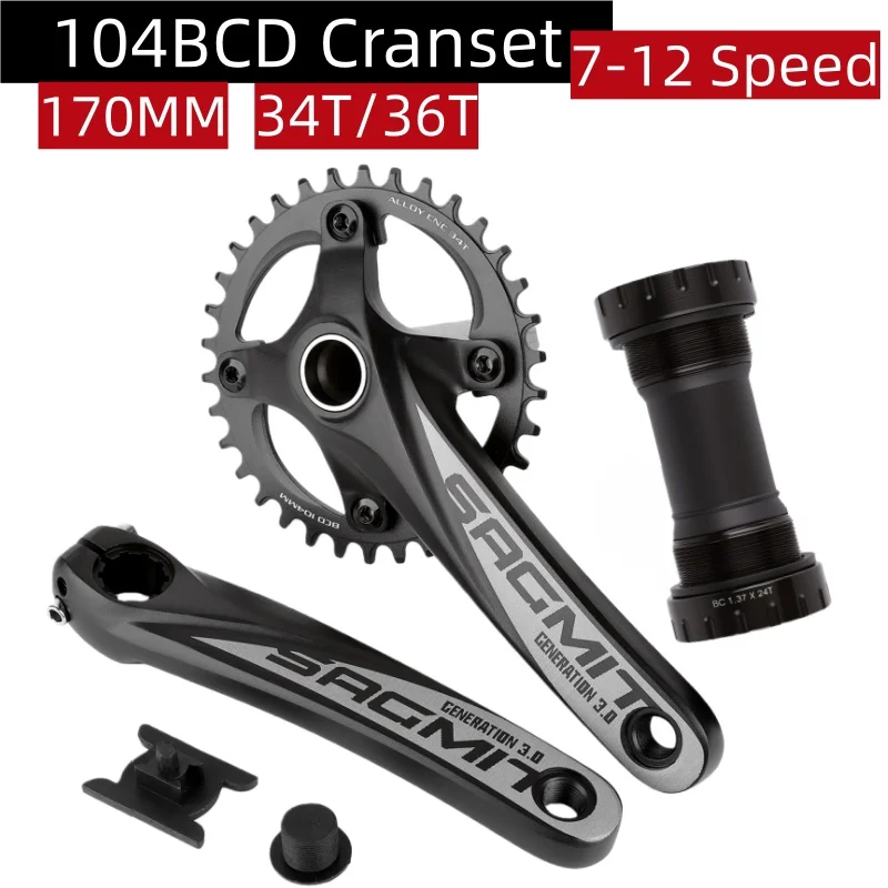 

104BCD 34T 36T Велосипедный шатун 170 мм Полый шатун из алюминиевого сплава Легкий 7-12 скоростей Встроенный шатун для комплекта шатунов для велосипеда Mtb