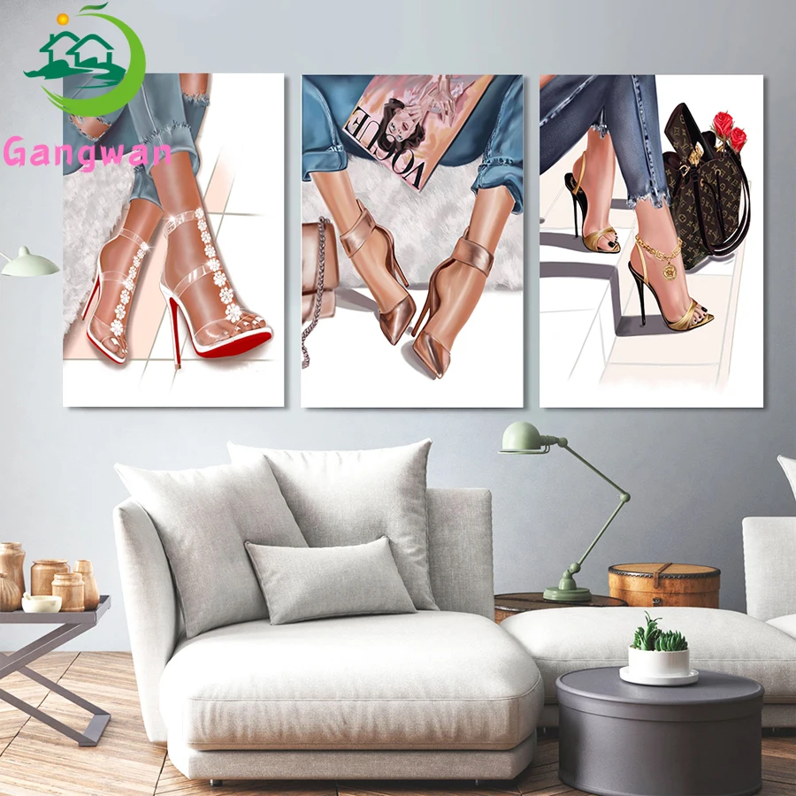 

Fashion Girl diamond painting Vogue Picture Paris Wall Art mosaic Painting High Heels embroidery withdiamond full drill 3pcs set