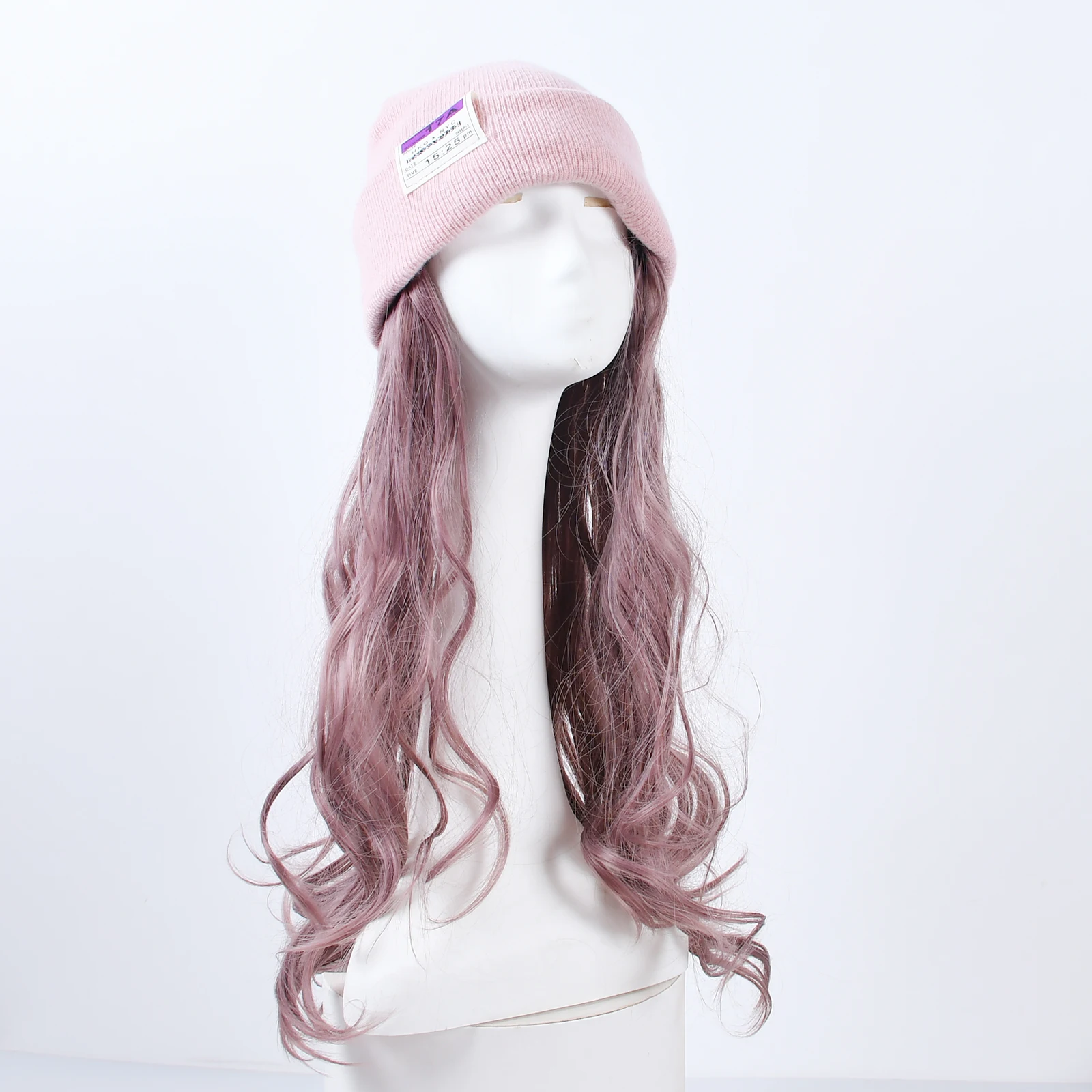Winter Warm Hat Wig Beanie Hat With Wig Knit Cap Wig Long Water Wave Synthetic Hair Wig For Women