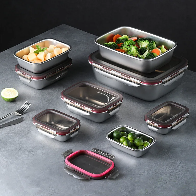 304 Stainless Steel Food Lunch Bento Box Sealed Leakproof Travel Storage Box Household Pickle Boxes Refrigerator Food Container