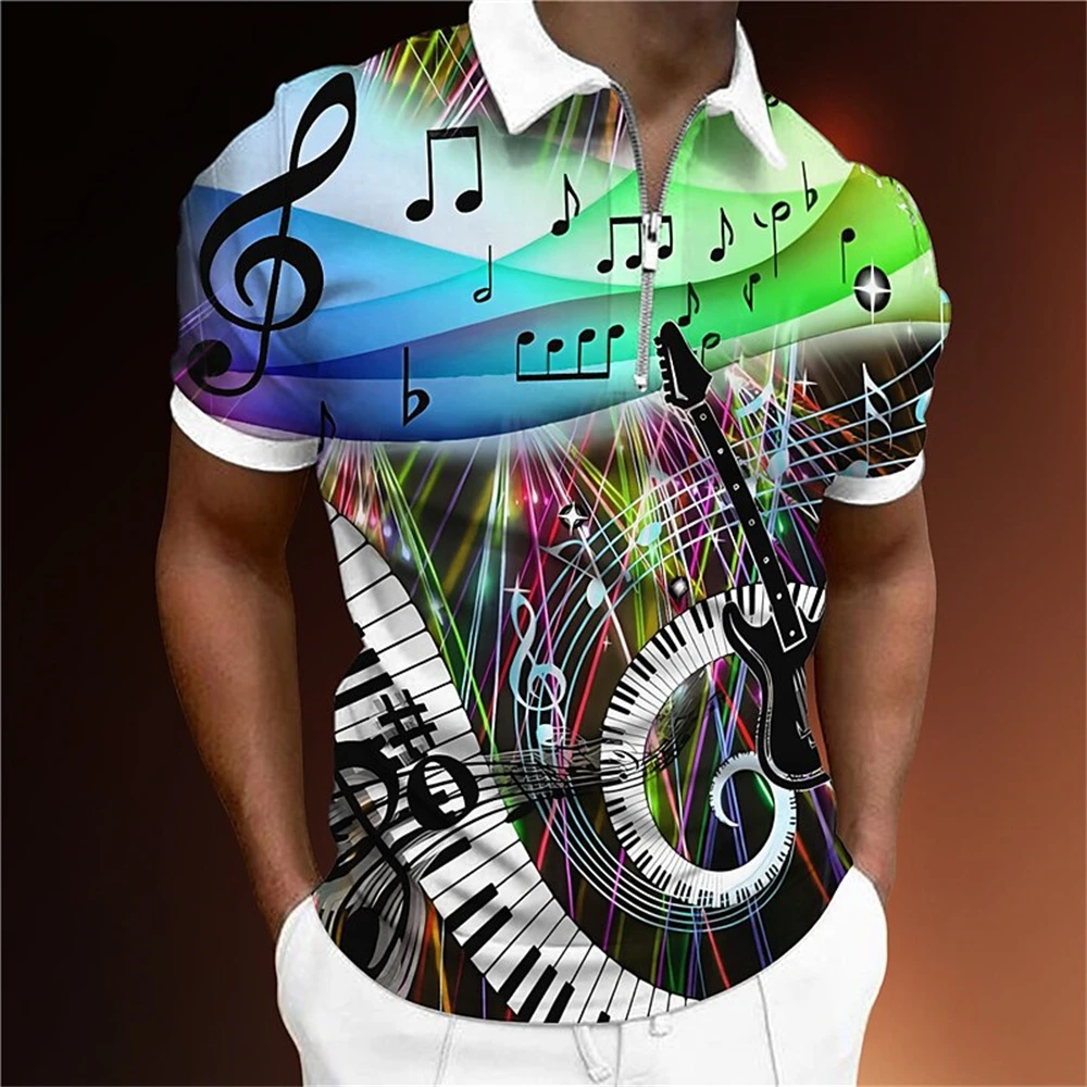 Summer Men\'S Polo Shirt 3d List Of Musical Symbols Print Short Sleeve Top Fashion Casual Men Clothing Music Art Golf T-Shirt 5xl