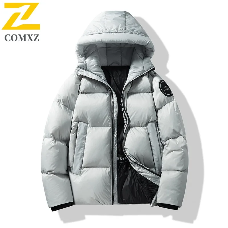 

​Men Fake Two Piece Down Cotton Padded Winter American Style Thickened Jacket Hooded BreadCoat Waterproof Windproof​ Windbreaker