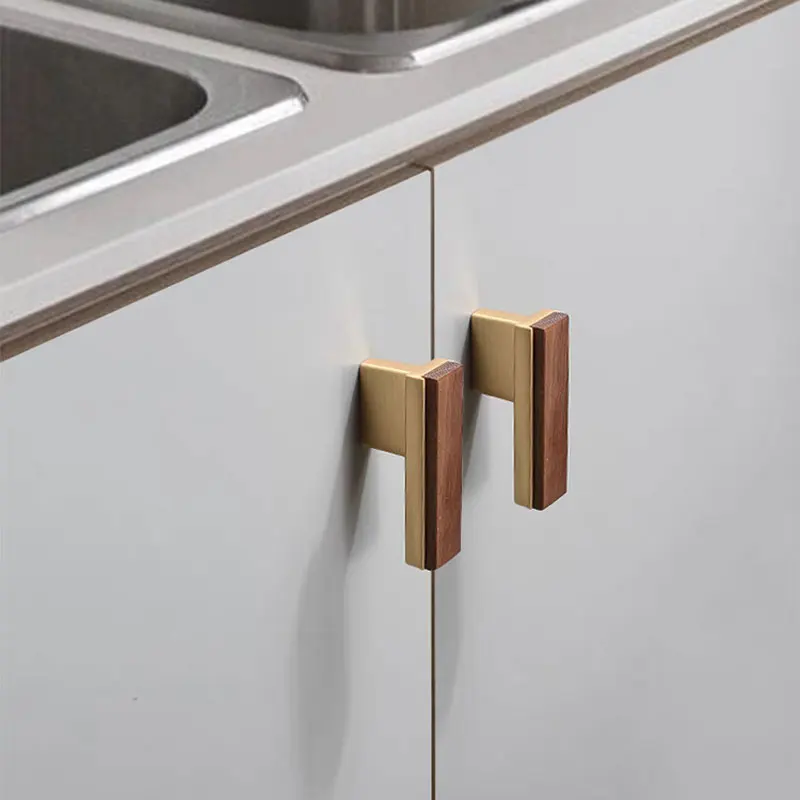 Black Walnut Cabinet Handles Pearl Grey Gold Square Drawer Knobs Bedroom Solid Wooden Wardrobe Pulls Simple Furniture Hardware