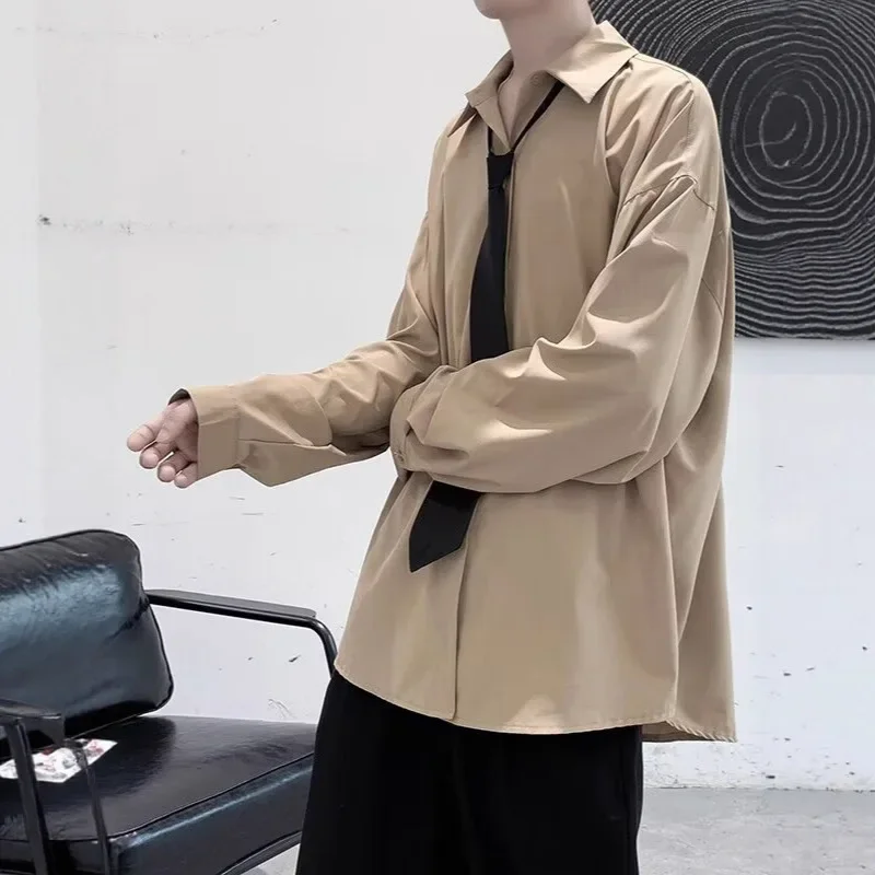 قميص رجالي فضفاض غير رسمي بأكمام طويلة رائجة البيع للموسم نمط جديد عصري لون نقي تصميم بسيط متعدد الاستخدامات على الطراز الكوري #4