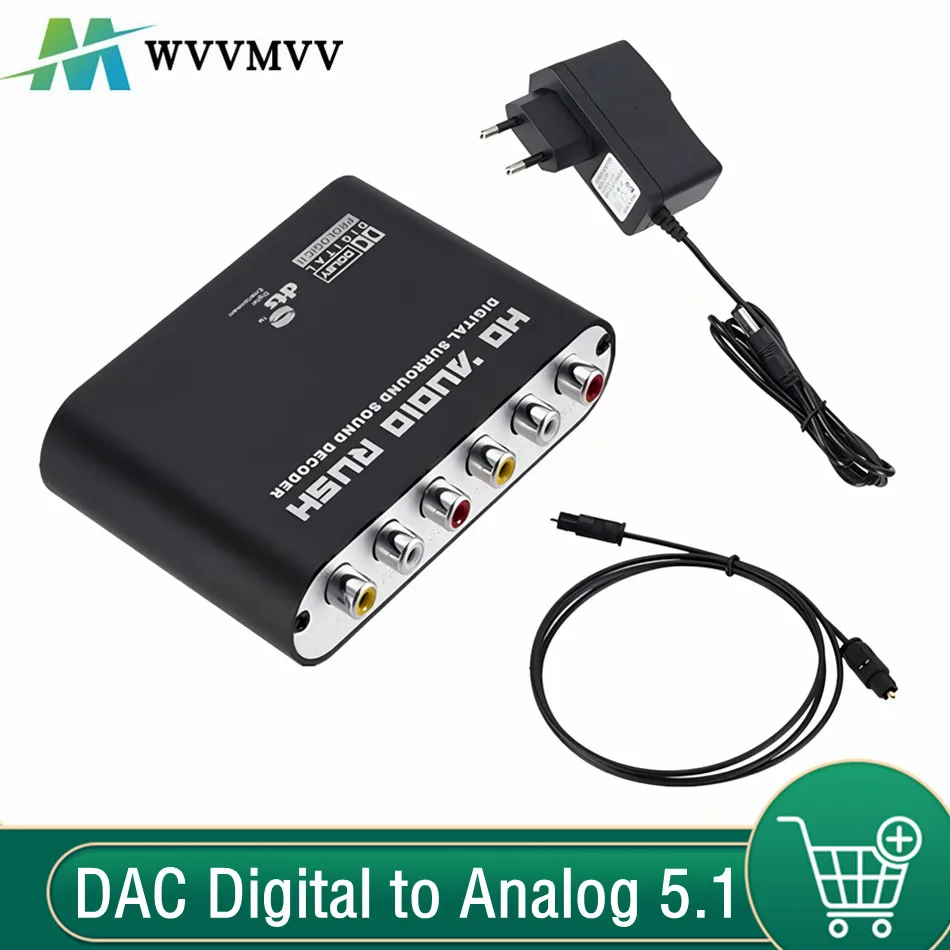 WvvMvv AC3 Audio Digital to Analog 5.1 Channel Stereo DAC Converter Optical SPDIF Coaxial AUX 3.5mm to 6 RCA Decoder Amplifier