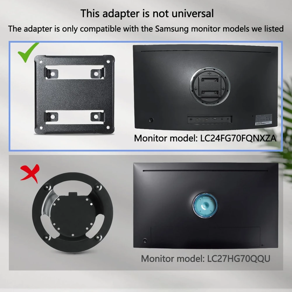 Compatible con Samsung Adaptador VESA de montaje en pared CFG70 24" 27" Soporte de montaje de brazo de monitor 75X75 mm LC24FG70FQNXZA LC27FG70FQNX