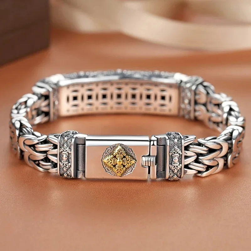 Vintage Silver Bracelet for Trendsetters, Creative Personalized Lucky Pattern Chain Jewelry