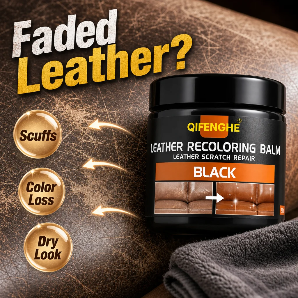 Black Leather Recoloring Balm, Leather Scratch Repair Cream, Leather Color Restorer for Car Seats, Sofa, Couches, Shoes, Faded L