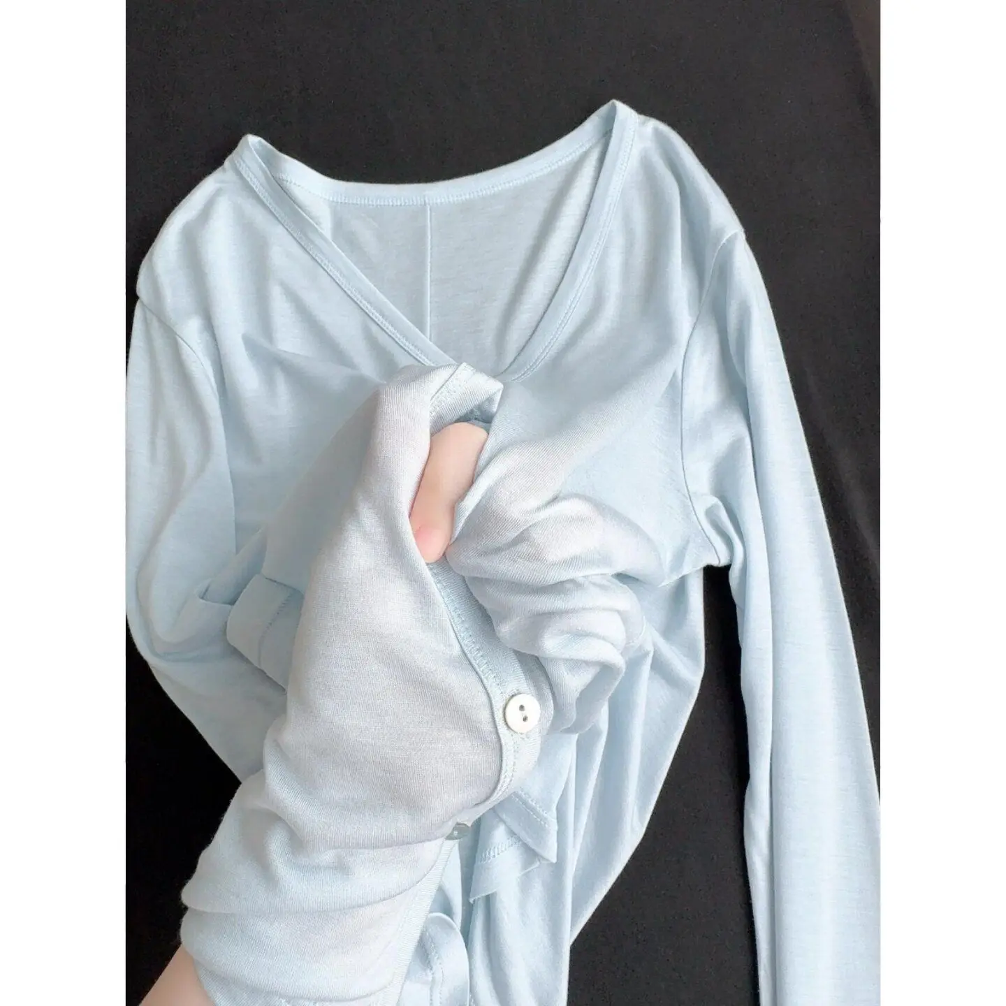 Blue Sun Protection Short Cardigan Women's Summer Outerwear Trendy Tank Top Matching Korean Style Breathable Long Sleeve
