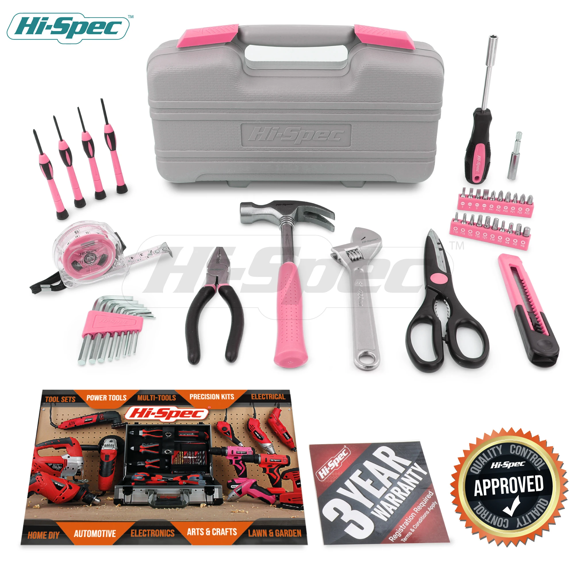 Hi-Spec 40-teiliges professionelles Heim- und Handwerkzeug-Set, magnetischer Bit-Treiber, Schraubendreher und mehrschichtiger Koffer – Damen-DIY-Kits für den Haushalt