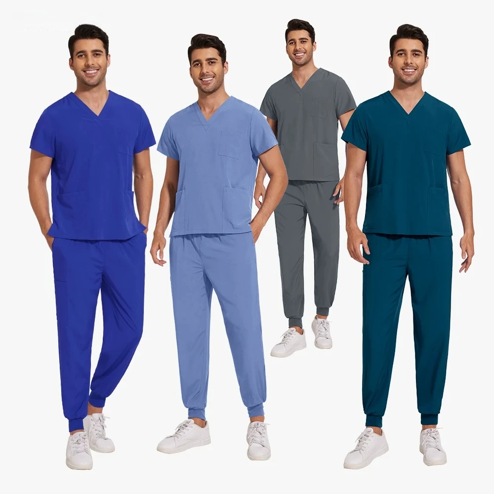 Image of Unisex V-Ausschnitt Kasack-Uniform, Jogger-Hose für Pflegepersonal, Schnelltrocknende Krankenhausuniform, Pflegeartikel, Arbeitskleidung für Männer