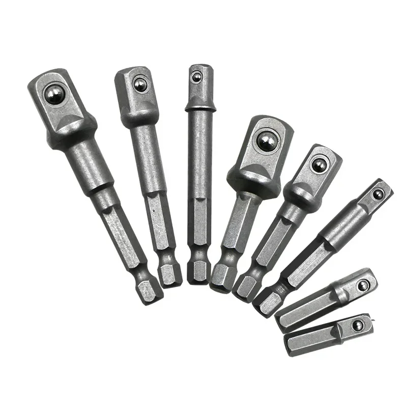 

Chrome Vanadium Steel Socket Adapter 8 pcs Set Hex Shank 1/4" 3/8" 1/2" Extension Drill Bits Bar Set Power Tools