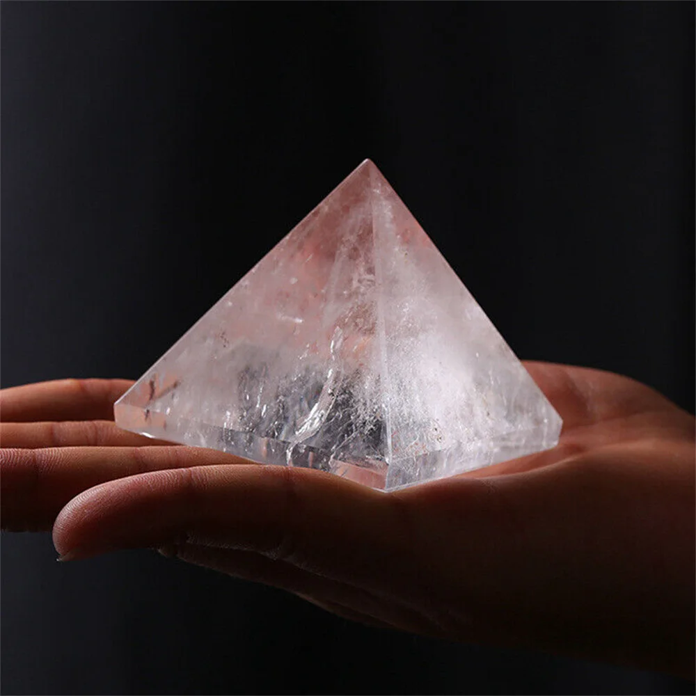 

AAAA+ Magical Natural Transparent White Crystal Sculpted Pyramid Quartz Mineral Reiki Treatment Gem Home Degaussing Decoration