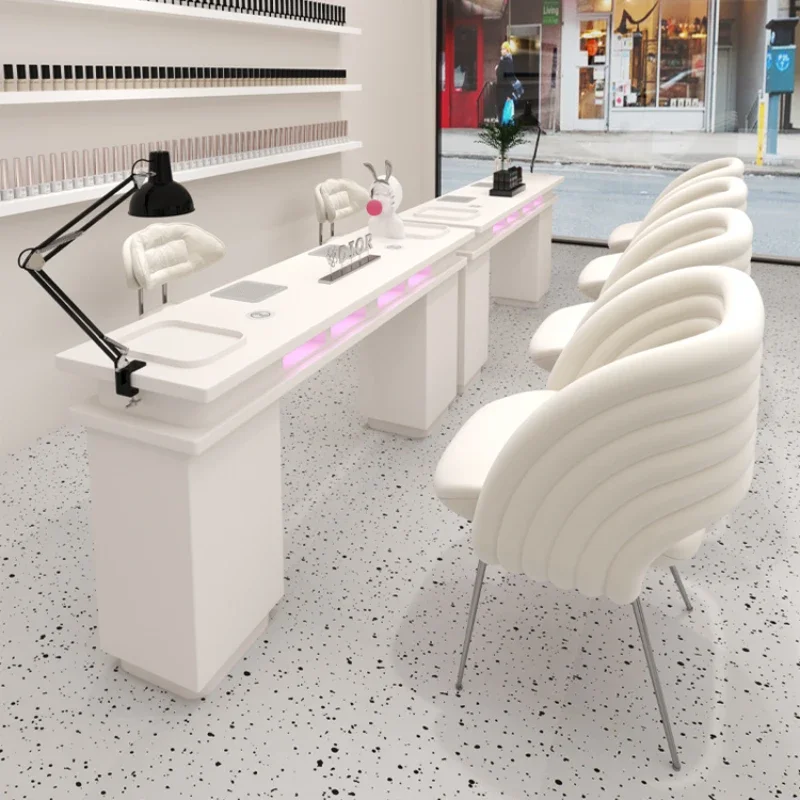 

White European Nail Desk Chair Set Professionals Manicure Nail Table Nordic Aesthetic Tavolo Per Unghie Salon Furniture