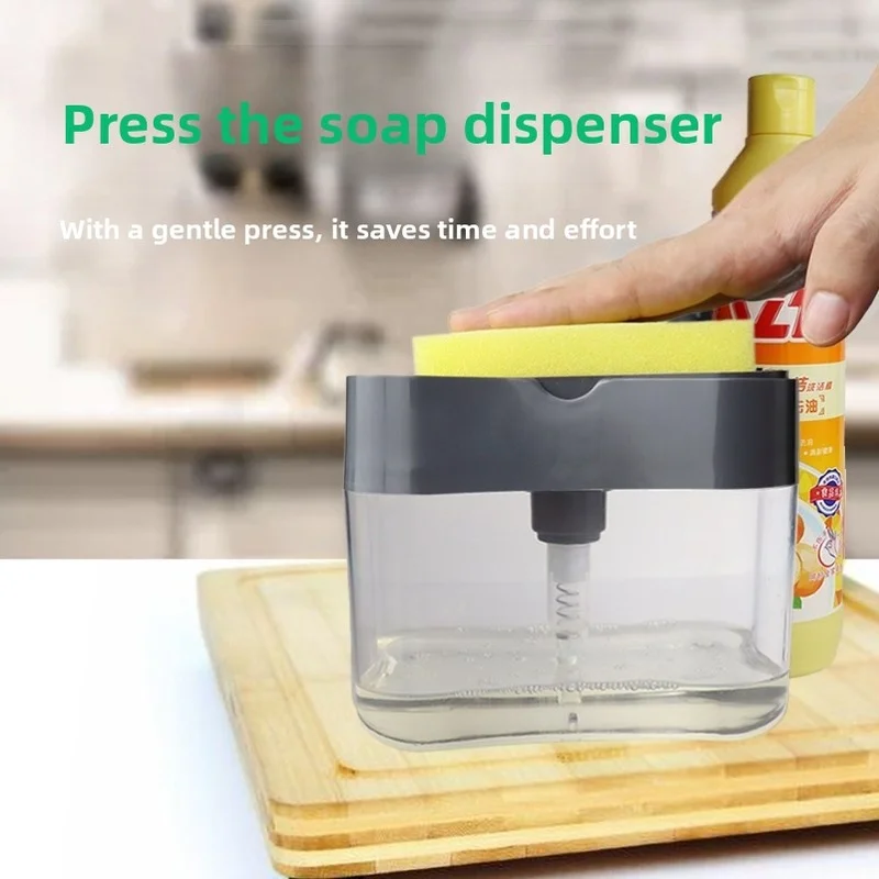 Premium Kitchen Soap Dispenser With Sponge Holder And Storage Hooks Countertop Liquid Soap Pump Caddy For Home Kitchen Sink Clea