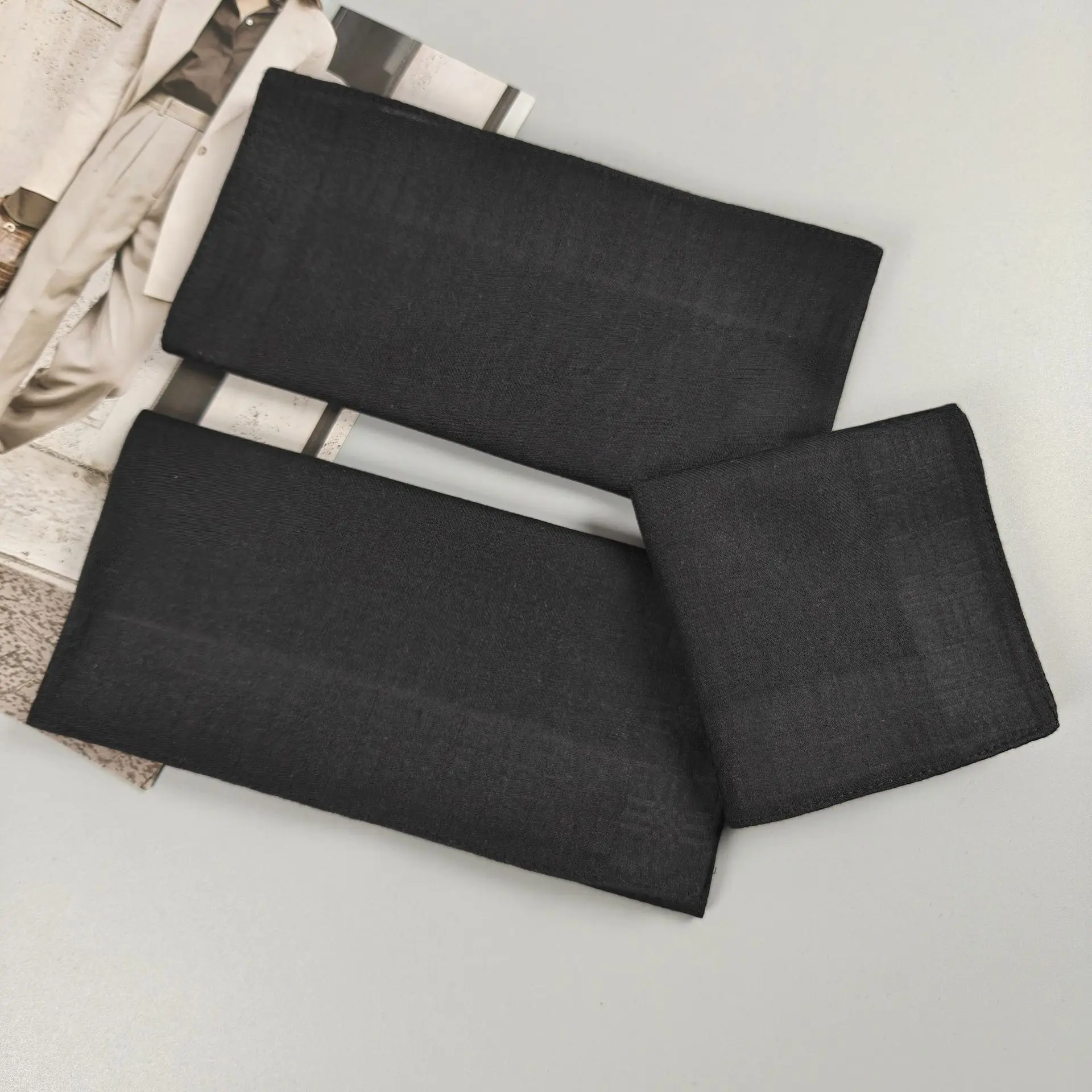 3-6 個コーマ綿ユニバーサルレトロジャカードハンカチ 43 センチメートル/16.9 インチ純粋な黒のウェディングパーティーギフトエレガントなデザイン葬儀サプリメント