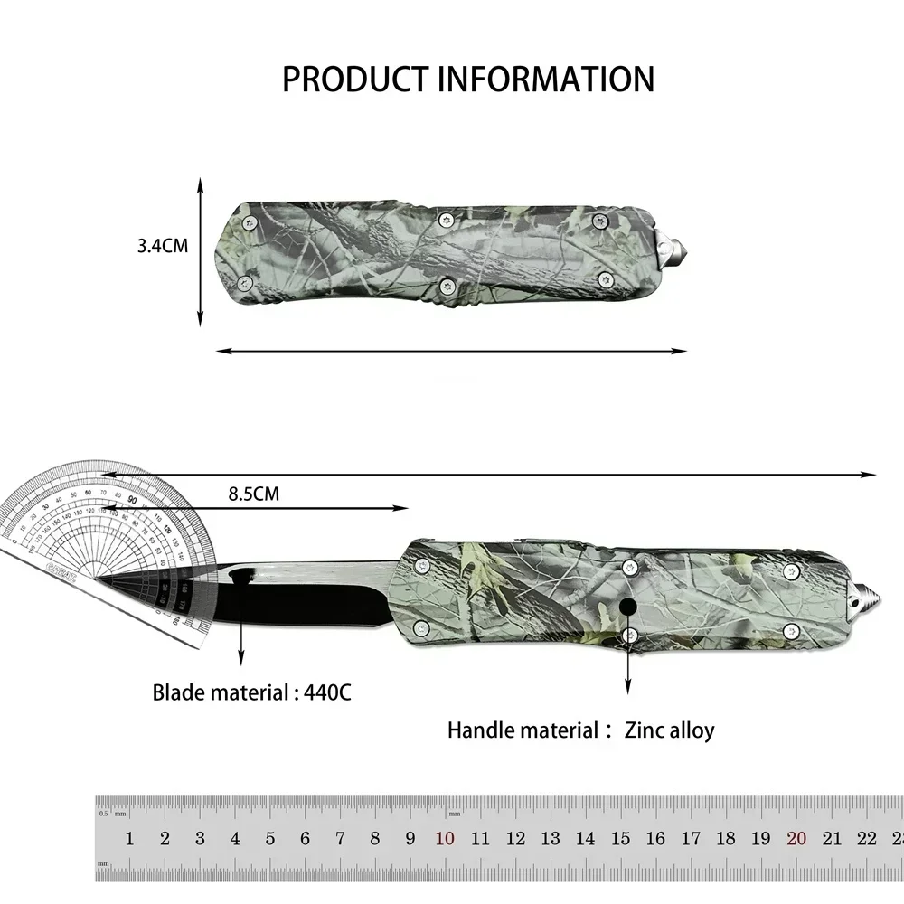 New A07 Auxiliary Pocket Knife 440c Blade Green Camouflage Zinc Alloy Handle Outdoor Tactical Knife EDC Camping Hunting Tool