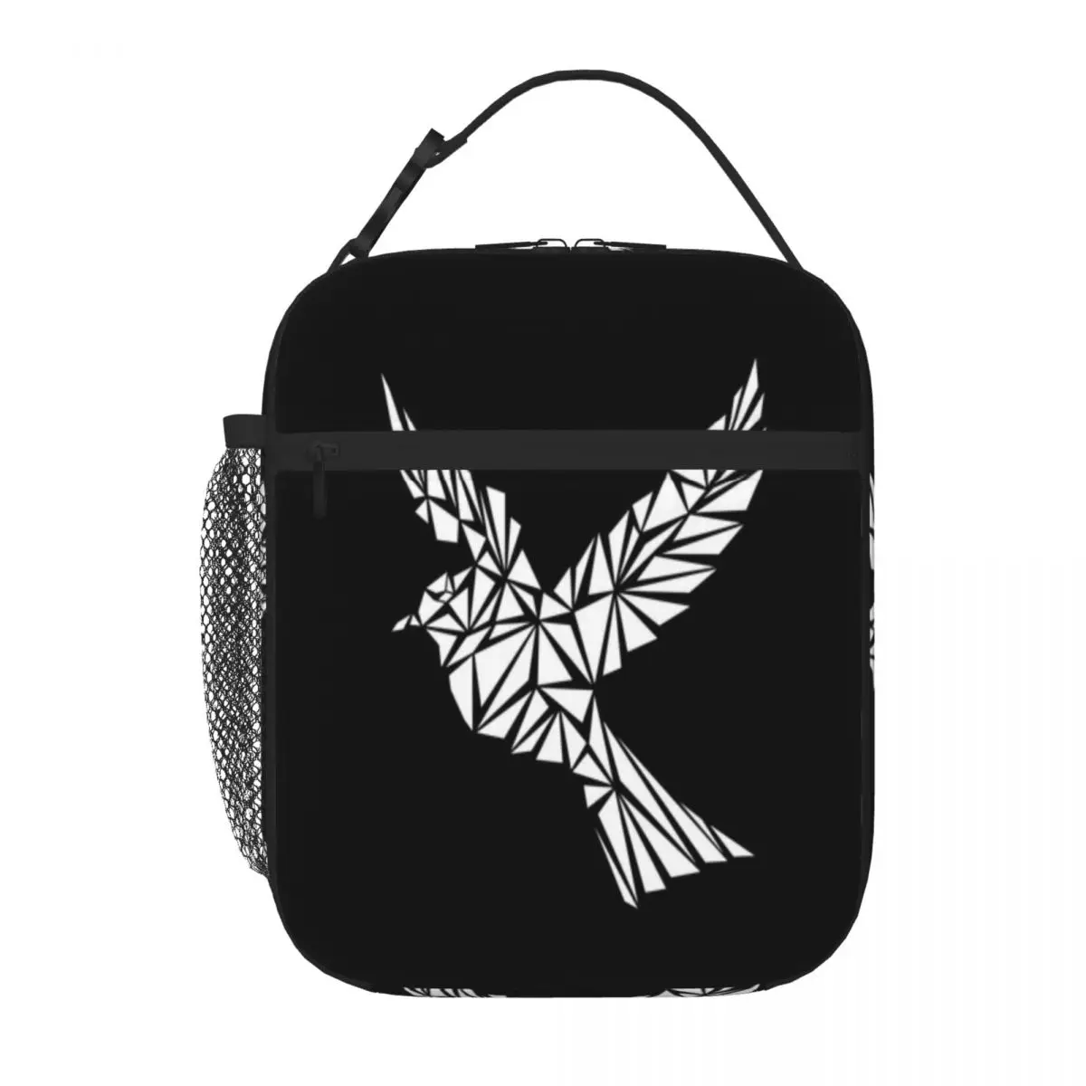 Hot Sale White Geometric Bird Marble Print Foldable Lunch Bag Kids School Foldable Lunch Bag