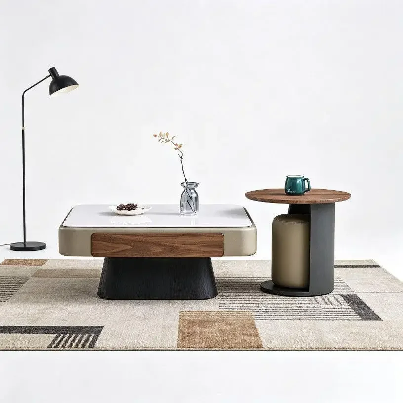 Y16- new modern simple microcrystalline stone coffee table square size apartment combination living room antique edge few