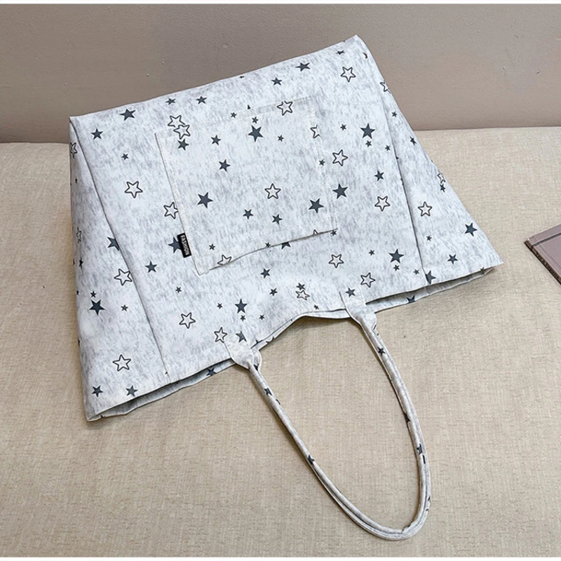 Koreanische Tragetasche mit Sterndruck, Damen-Shopper-Schultertasche, geräumige Handtasche für den täglichen Gebrauch, einfarbig, vielseitig, minimalistisch – Detail 32