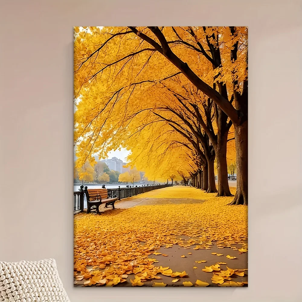2D Flat []1pcs, Canvas painting--Unframed, Ginkgo trees fall, Wall decoration, living room, library, office, cafe, bar, abstr