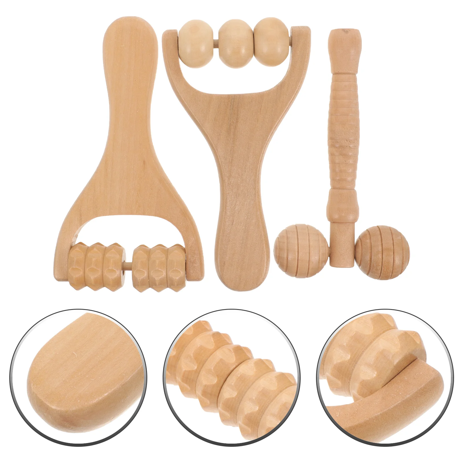 

3 Pcs Massage Roller Beads Reusable Shoulder Massager Hand Wheel Wooden Supply Professionals Convenient Foot