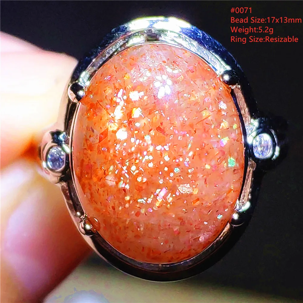 Anillo de piedra solar de fresa naranja de oro Natural para mujeres y hombres, anillo ajustable ovalado de Plata de Ley 925 con ojo de gato y destello raro AAAAAA