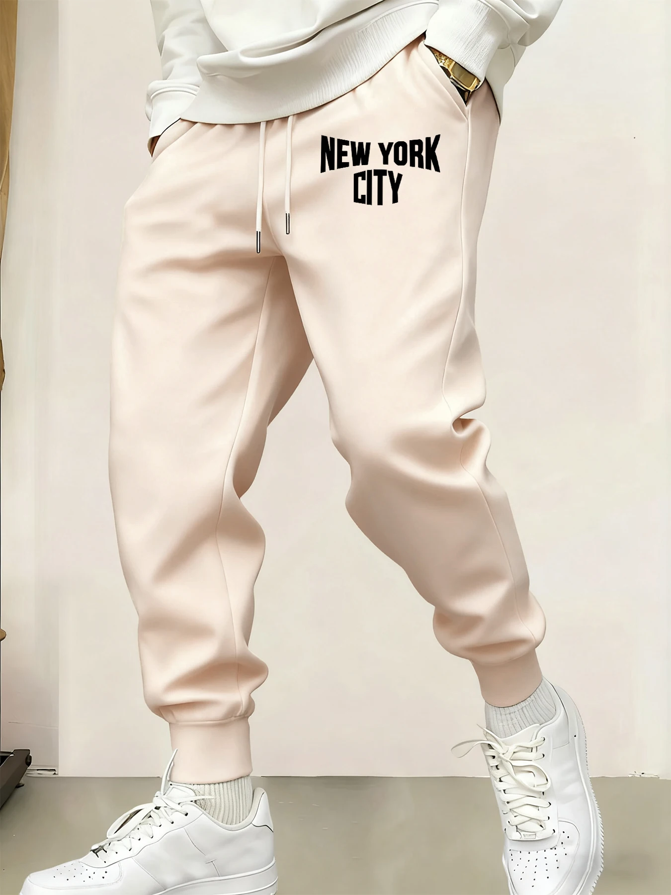 

Creative New York City Letter Print Mens Trousers Pocket Street Sportpants Drawstring Basic Britches Versatile Autumn Sweatpants