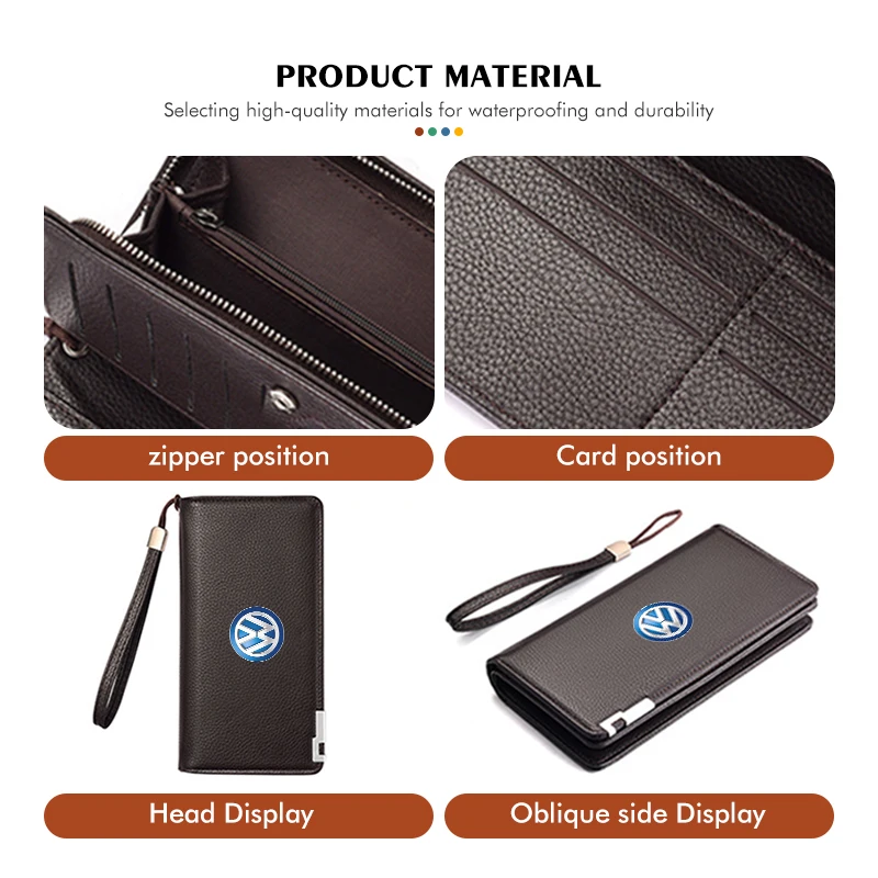 Leather Car ID Credit Card Holder Men Minimalist Wallets Case For Volkswagen Scirocco Passat Polo B5 B6 B7 CC Tiguan Sharan