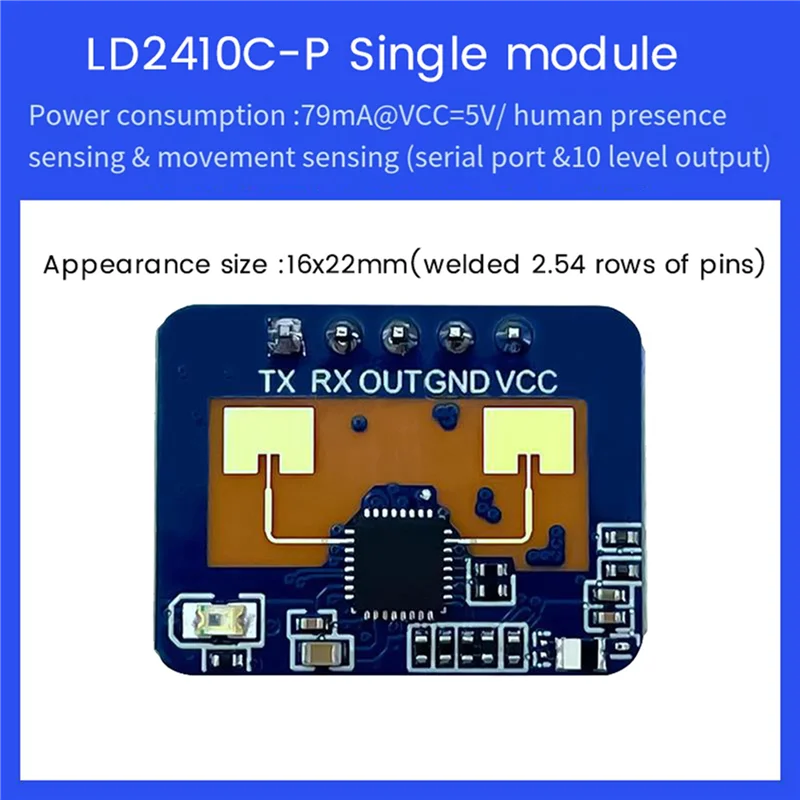 

SQPP-3X LD2410C 24G Радарный датчик присутствия человека FMCW Радарный модуль обнаружения движения миллиметровой волны DC5V