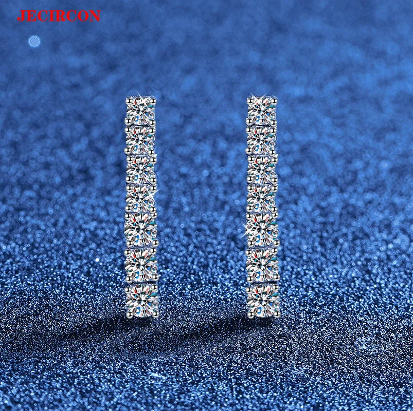 

JECIRCON S925 Sterling Silver Full Moissanite Tassel Earrings - Korean Japanese Trend Luxury Sparkling Dangle Earrings for Women