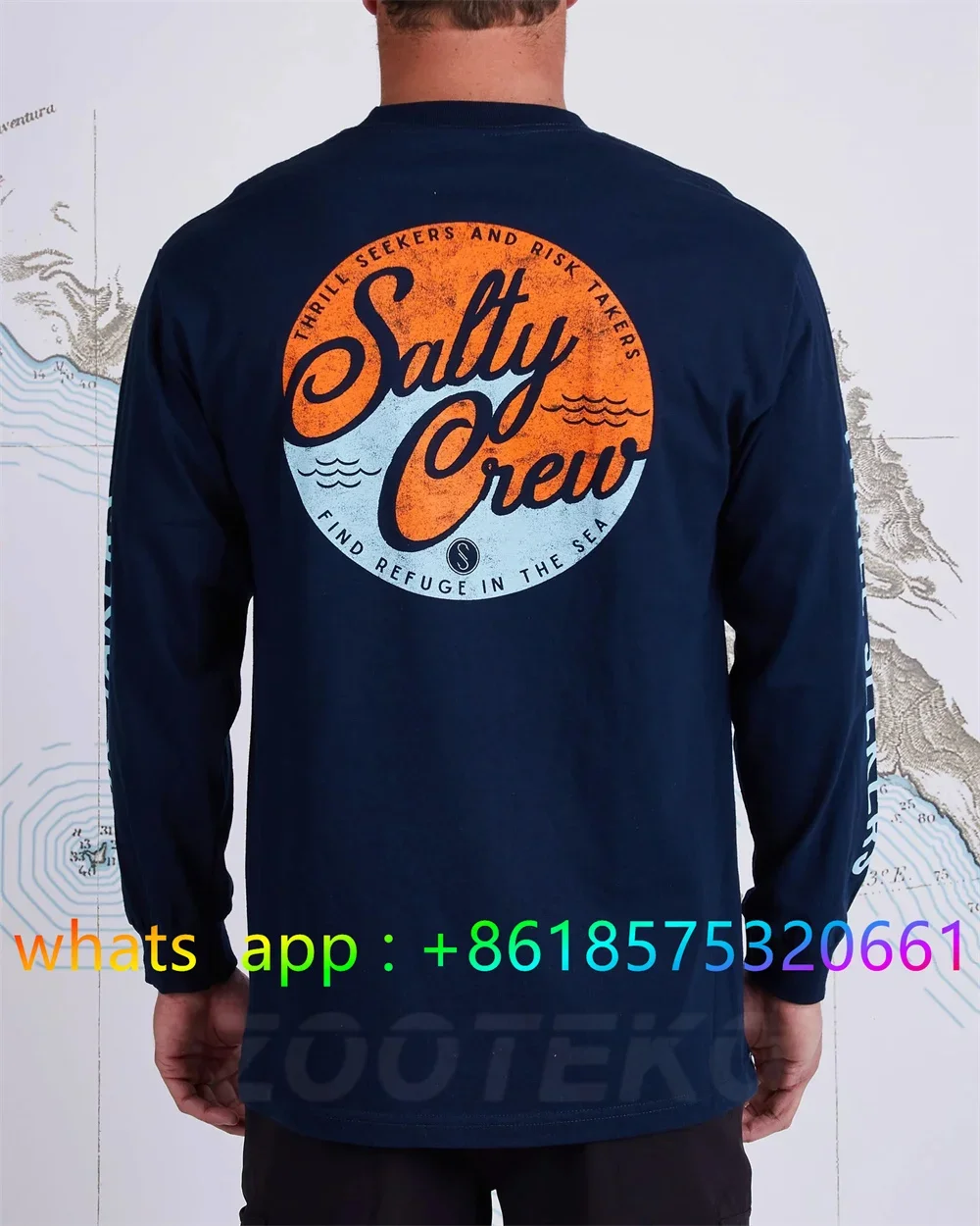 Manga Longa Proteção UV Crewneck Camisa dos homens, Desgaste De Pesca, T-Shirt, Desempenho Angling Vestuário, Impressão