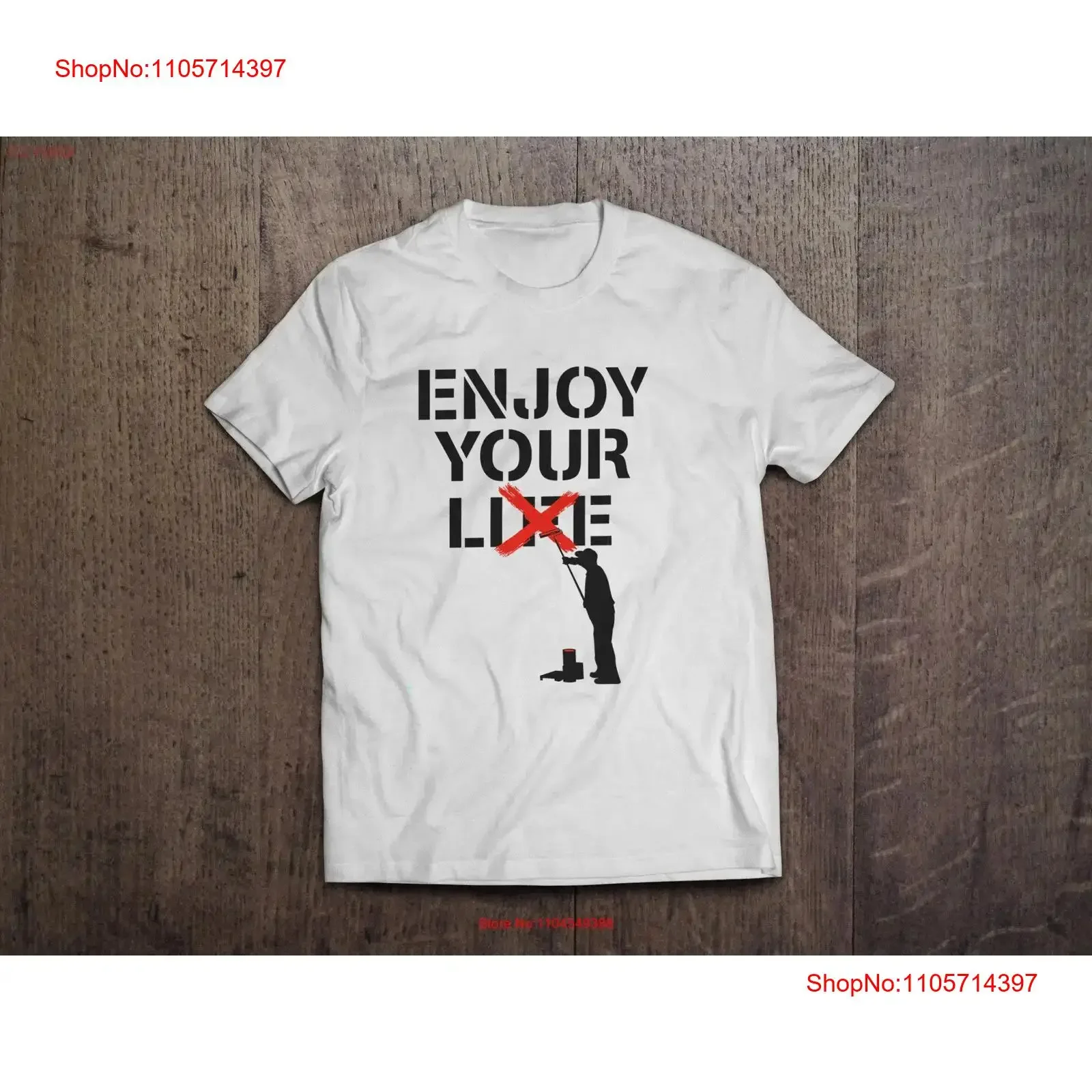 Enjoy Your Lie Life Banksy Street Art Heavyweight cotton unisex T Shirt with print tee top vintage Washed Casual