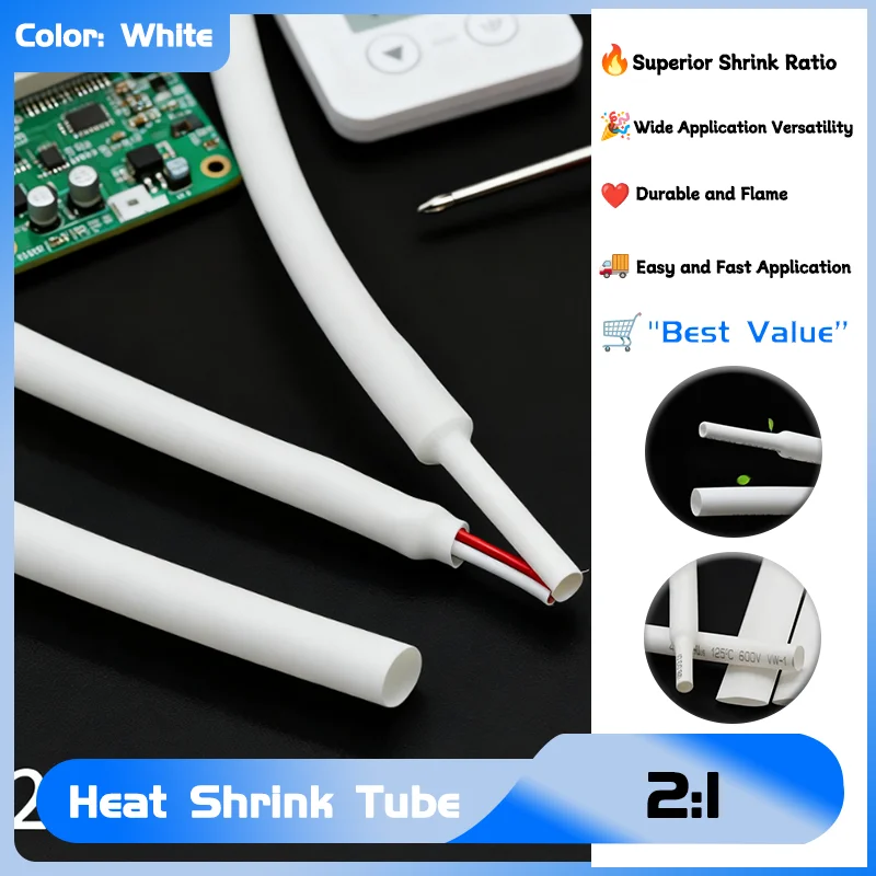 

Polyolefin Thermal Cable Sleeve Insulated 1 Meter Dia 1 2 3 4 5 6 7 8 9 10 12 14 16 20 25 30 40 50 mm 2:1 Heat Shrink Tube White