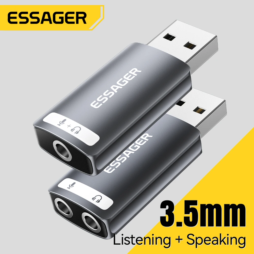 Essager USB Sound Card External Mini Sound Card USB to 3.5mm Interface Stereo Audio Adapter for PS4 PS5 Swittch Laptop Headset