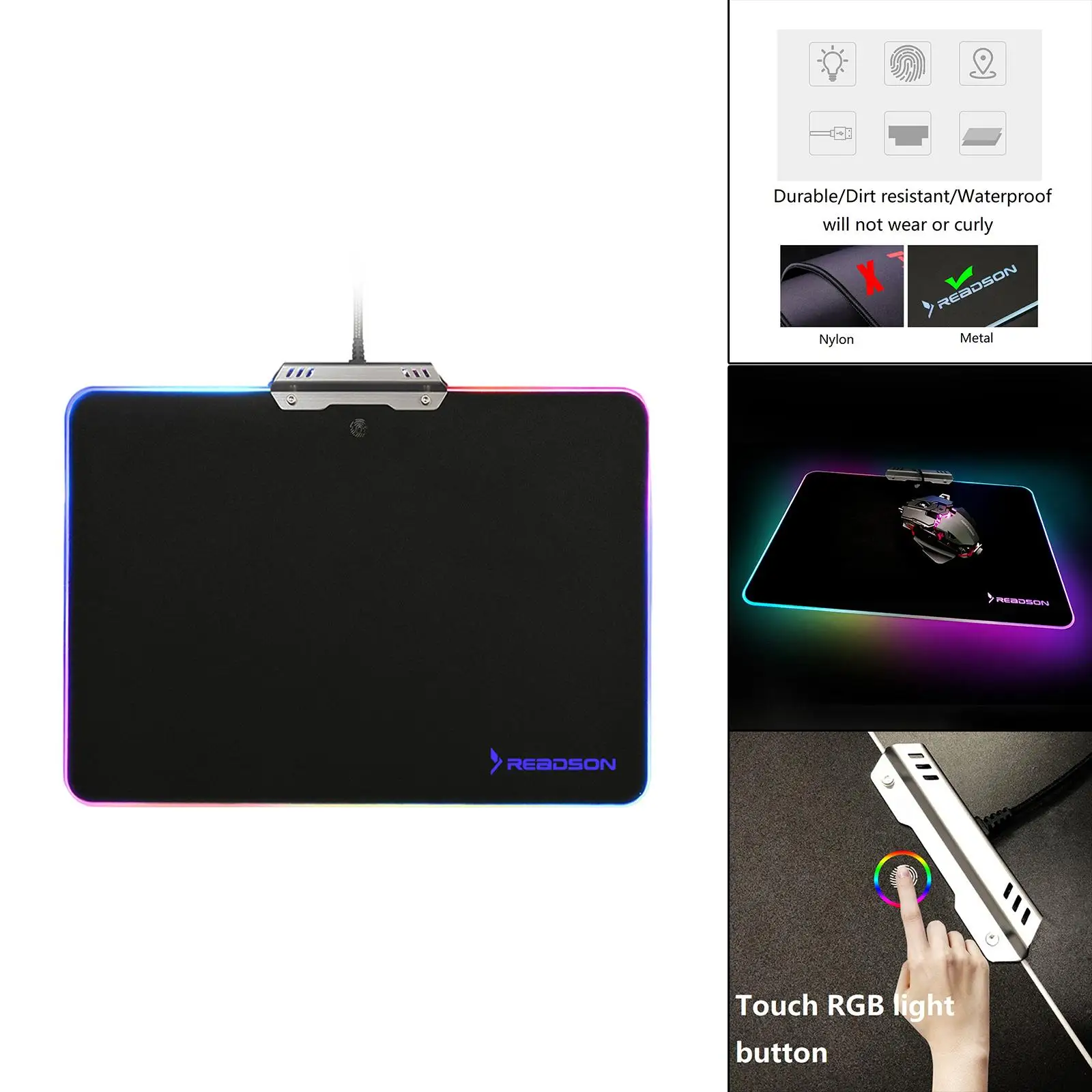 Tappetino per mouse in metallo Tappetino per mouse per computer in gomma antiscivolo con superficie impermeabile per illuminazione per ufficio e casa