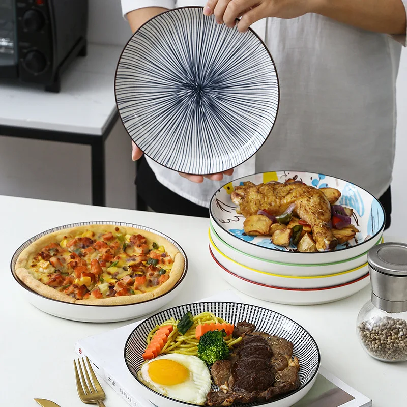 Nordic minimalist style underglaze ceramic tableware 8.5 inch thickened disc household dim sum pizza plate western dish plate