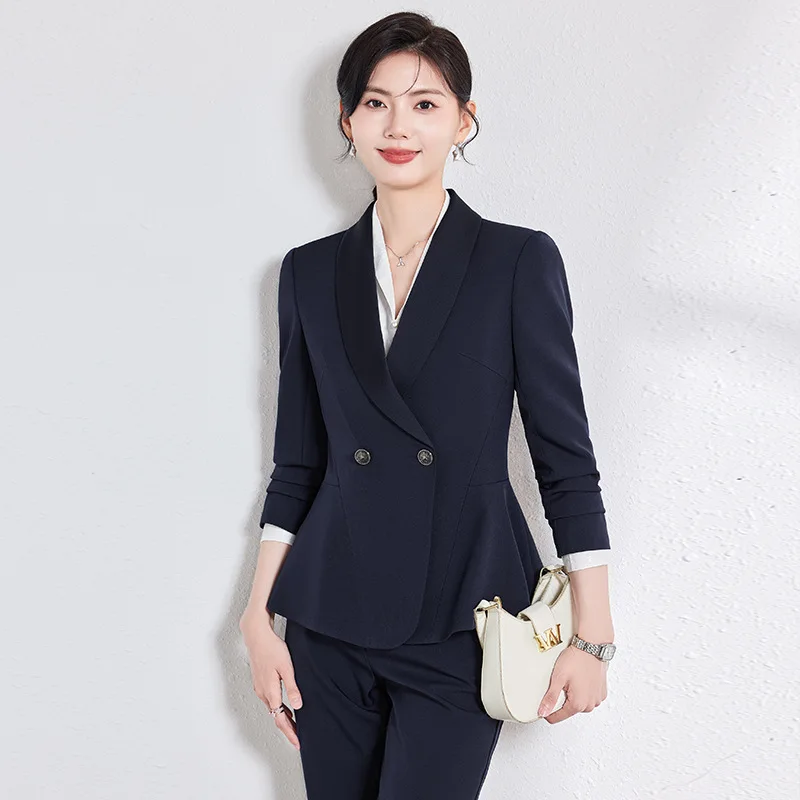 Dark Blue Suit Women's Suit Spring and Autumn Reception Temperament Overall Beauty Salon Jewelry Shop Business Wear Overalls