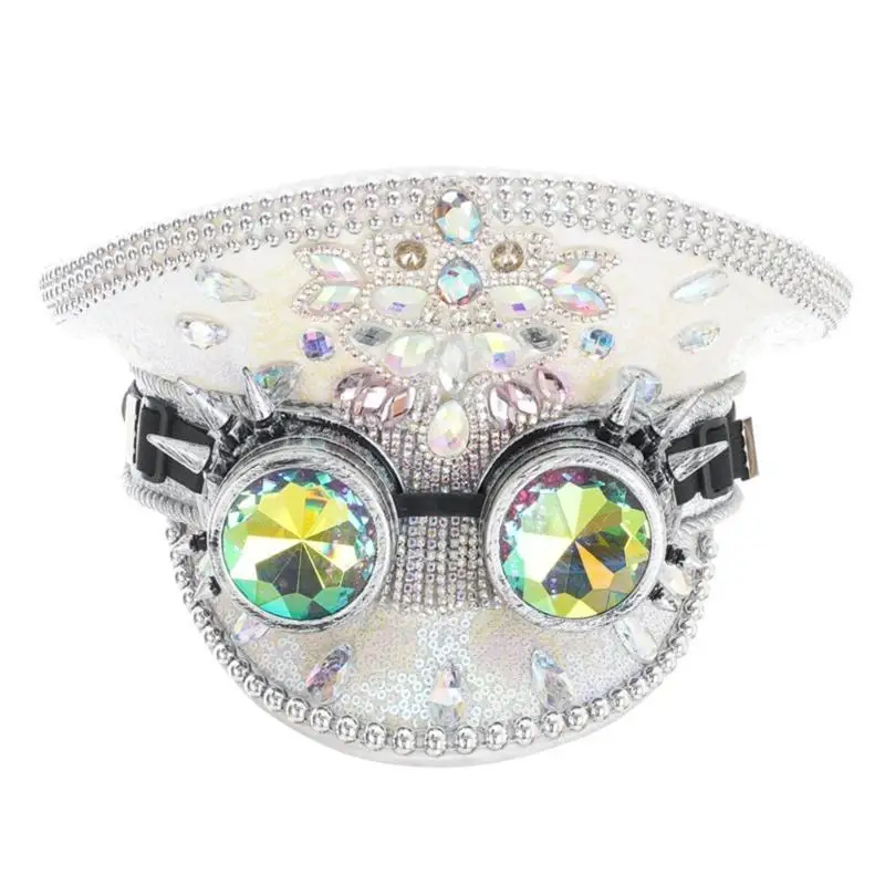 39BD Juwelenbesetzter Kapitänshut mit schimmernden Kristallen für Disco-House-Cocktailpartys Mit glitzernden Diamanten für – Detail 8