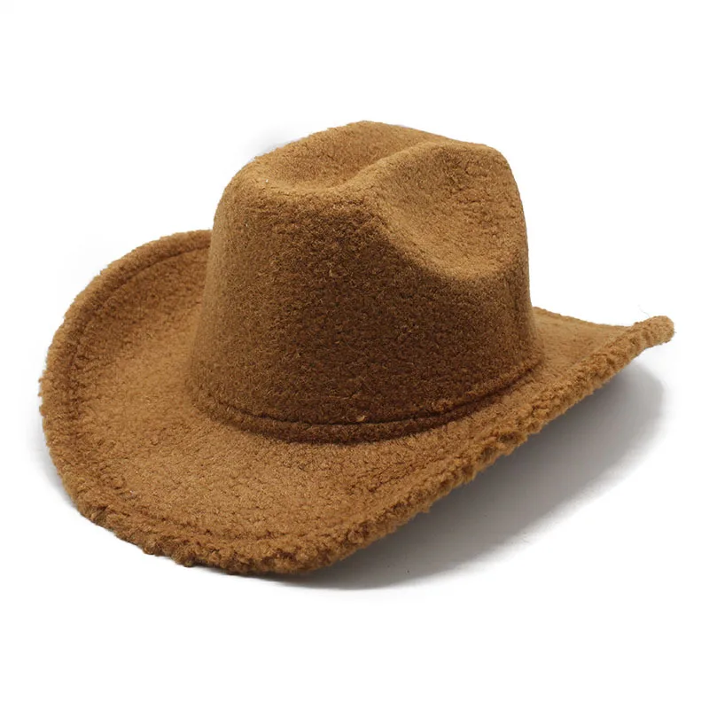 

Carnival Party Hat Outdoor Retro Western Cowboy Hat Topper Lamb Wool Woolen Hat Warm Autumn And Winter Fedora Hat